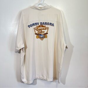 Tommy Bahama Silk Embroidered Shirt Men's Size XLX Cigars & Cars Beige Hawaiian
